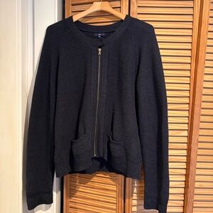 GAP Navu Blue Cotton Wool Knit Sweater Bomber Jacket XLarge Preppy